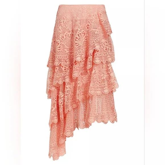 Farm Rio Guipure Lace Tiered Skirt Light Pink Size Small - Picture 2 of 16